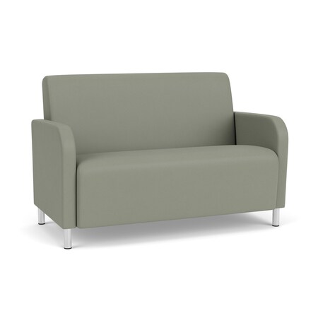Lesro Siena Lounge Reception Loveseat, Brushed Steel, OH Eucalyptus Upholstery SN1501